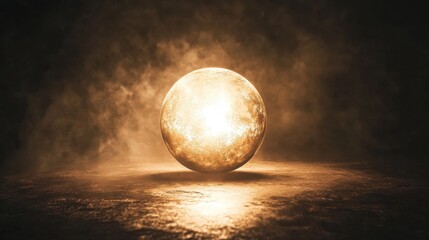 A radiant mystical sphere in the center of a shadowy environment, casting a soft, captivating glow around it