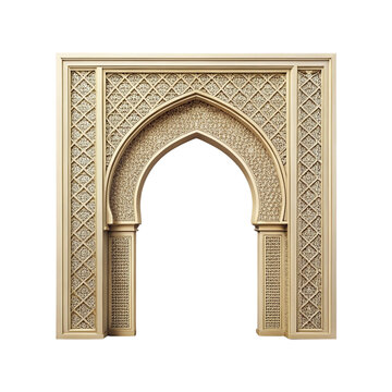 Moroccan Arabesque Arch isolated in transparent background, PNG file, entrance of a mosque in marrakesh