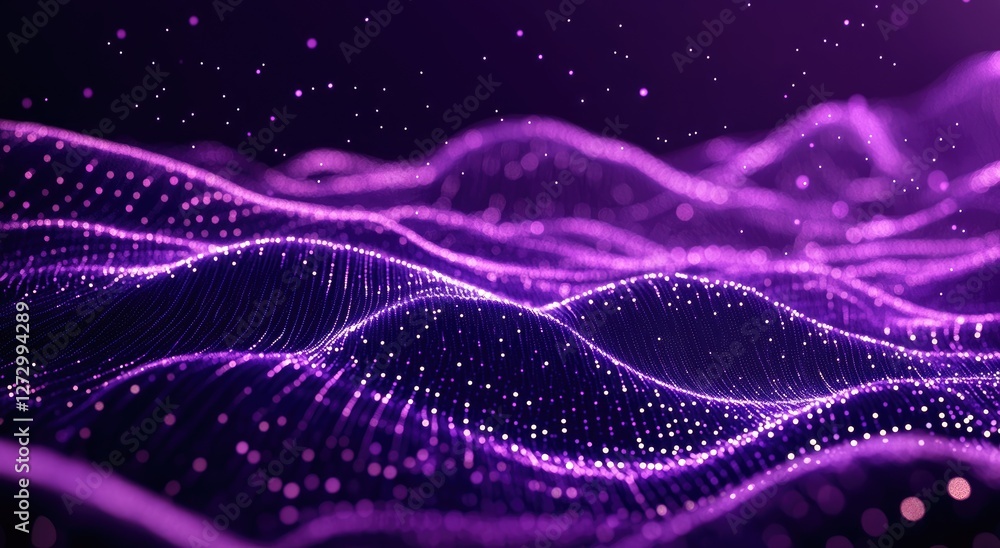 Poster digital waves: an abstract composition of digital waves undulating in a deep violet hue. the scene c