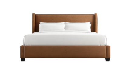 Inviting bedroom decor, cozy bed with plush white pillow and stylish brown headboard for ultimate relaxation