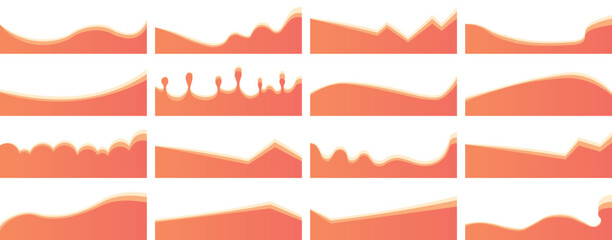 Vector Set of Abstract Wave Divider Shapes – Top and Bottom Borders for Websites, Apps, Banners, Posters – Modern Web Page Separators with Fluid, Curved, and Wavy Elements