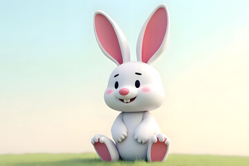 Obraz premium White rabbit and colorful eggs on Easter day in the meadow