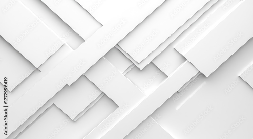 Poster geometric harmony: a sleek, modern composition of white, layered rectangular shapes and lines, creat
