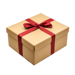 Fototapeta premium Beige Gift Box with Red Ribbon Bow Surprise Present Celebration
