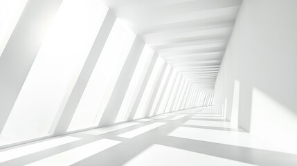 Fototapeta premium A Modernistic Architectural Corridor: This photorealistic image showcases a modern and minimalistic architectural design, featuring a corridor bathed in natural light and geometric shapes.
