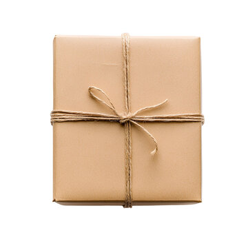 Brown gift box tied with twine rustic package simple present