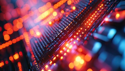 Tech panel, illuminated, server room, glowing