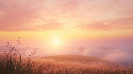 Obraz premium Misty sunrise over hills - Easter greeting card background