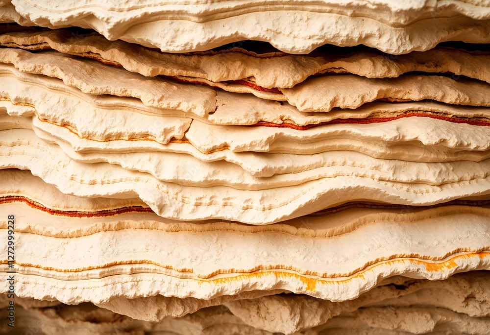 Poster sedimentary rock layers. beige and cream strata with reddish-brown accents. undulating edges create 