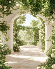 Fototapeta premium Serene garden pathway enchanted garden natural light perspective tranquility
