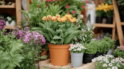 Orange pot tulips garden center spring flowers sale