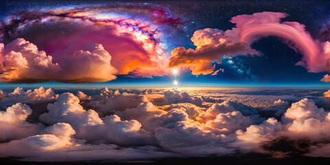 Fototapeta premium Full 360 degrees seamless spherical panorama HDRI equirectangular projection of A swirling puffy clouds sky. Texture environment map for lighting and reflection source rendering 3d scenes.