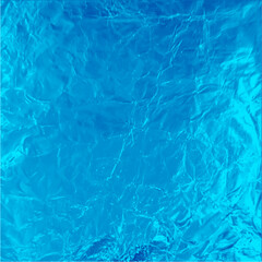 Blue foil wrinkled texture, vector realistic aluminum paper sheet, crumpled metallic surface background, glister surface