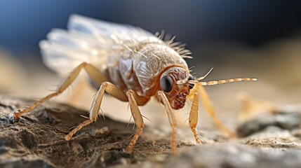 Naklejka premium Detailed close-up of a delicate, translucent-winged mayfly on bark surface