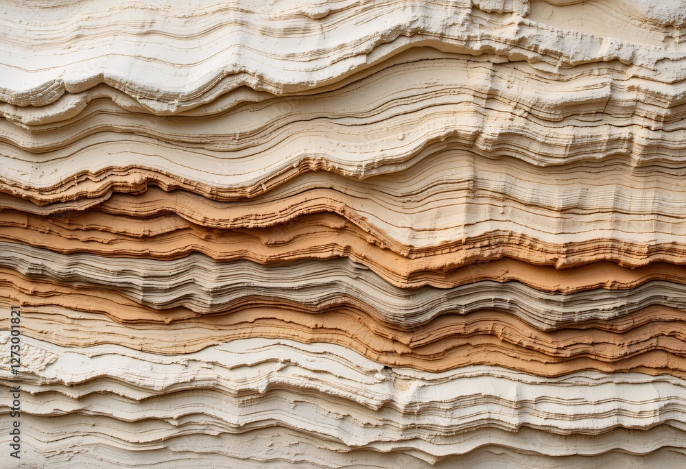 Poster geological layers close-up. sedimentary rock formations showing depth and texture. cream and brown s