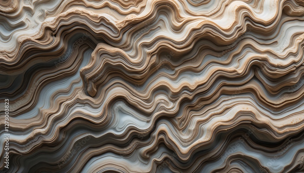 Poster Textured Wave Patterns... Abstract Background with Flowing Swirls. Organic Design in Warm Browns, Creams, and Blues. Evokes Nature's Beauty... Dynamic, Natural Formations for Design Projects.