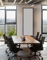 Office meeting room with mock up wall