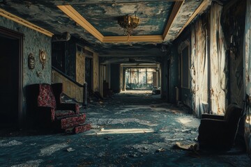Abandoned hotel interior slung derelict forsaken outcast