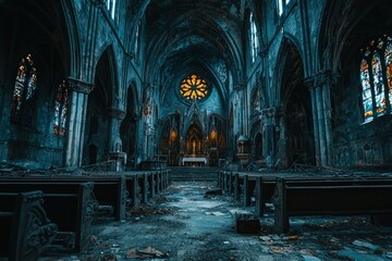 Abandoned gothic church interior slung derelict forsaken outcast