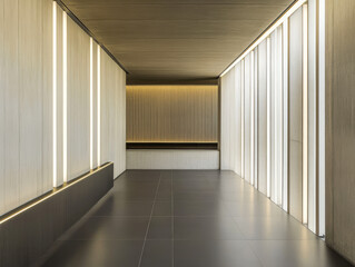 Obraz premium Modern interior with sleek lines and ambient lighting in a minimalist space