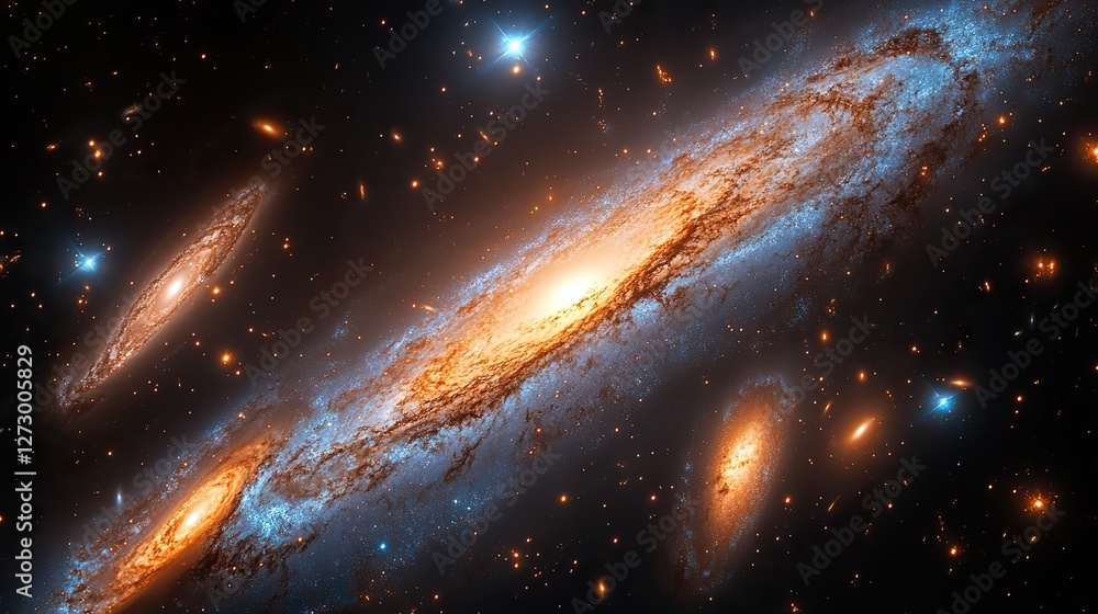 Poster nebula and galaxies abstract cosmos background in outer space