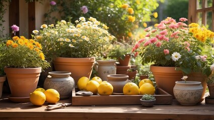 View of backyard garden in digital art style