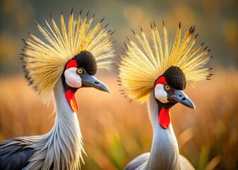 Fototapeta premium Minimalist bird photography captures the serene beauty of African Crowned Cranes.