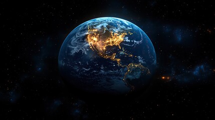 Obraz premium night earth global virtual internet world connection of metaverse technology network digital communication and worldwide networking on connect 3d background earth globe with space generative ai