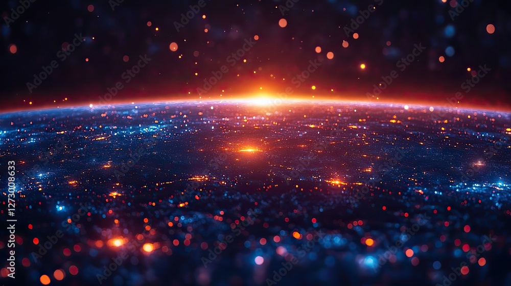 Poster night earth global virtual internet world connection of metaverse technology network digital communi