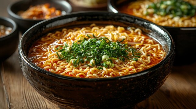 Ramen delight exploring korean ramyeon with sesame and gochujang cozy kitchen setting culinary adventure