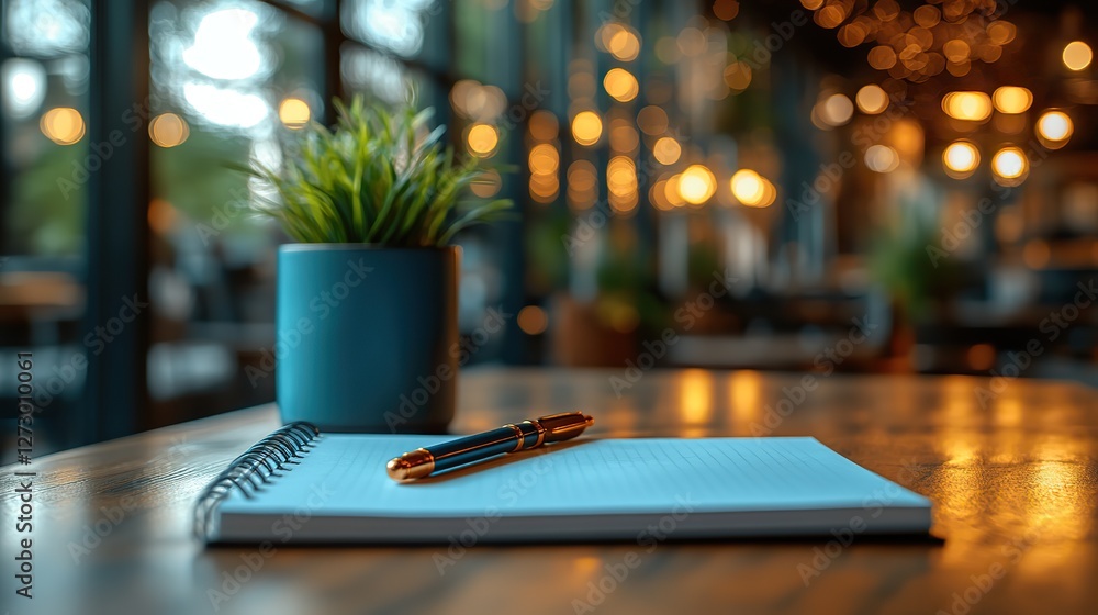 Poster notepad on a table with pen before meeting blue tone business concept with copy space generative ai