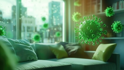 Covid-19 Virus in Living Room Apartment