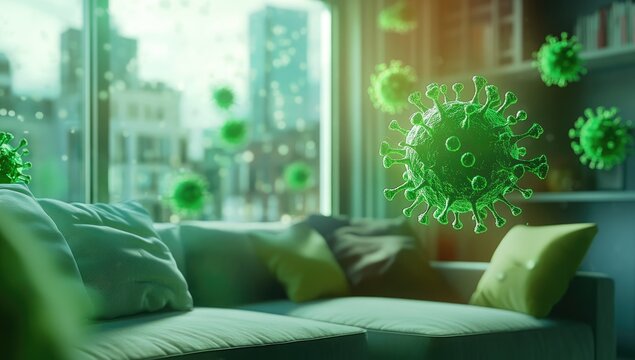 Covid-19 Virus in Living Room Apartment