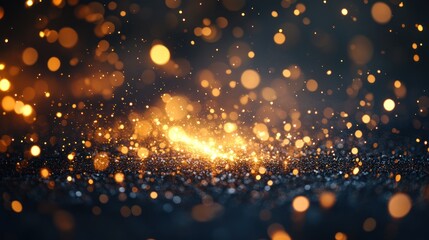 Obraz premium Sparkling glitter, glowing, dark background, bokeh, festive