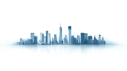 Naklejka premium NYC Skyline, urban cityscape, reflecting water, background white, perfect for website banner
