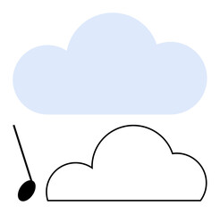 Blue cloud shape paired with a black outlined cloud being drawn by a pencil. Ideal for creativity, weather, imagination, education, design, innovation, and illustration themes. Line metaphor