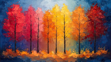 oil painting of colorful trees in autumn on a textured artistic background