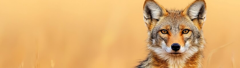 Obraz premium A captivating portrait of a coyote in a serene, golden landscape.