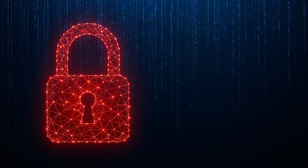 Red Digital Lock Icon with Glowing Connections on Matrix Background
