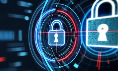 Cyber security, digital lock, data protection, network, technology background