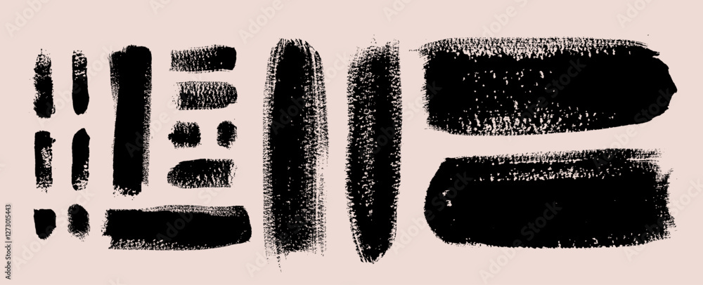 Poster rough texture grungy vector brush strokes. abstract shape dry ink lines set. distress effect texture