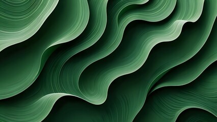 Obraz premium Delicate wavy patterns in forest green and deep olive, creating a rich and organic abstract background. 