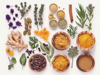 Assorted herbs and spices a colorful display of natural remedies and culinary ingredients for healthy living