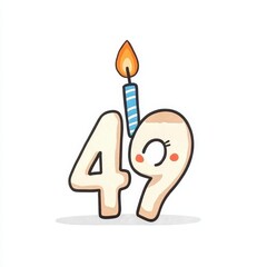 Obraz premium Cute Cartoon Number 49 with Birthday Candle