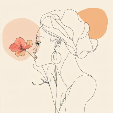 Naklejki Minimal line art female portrait sketch
