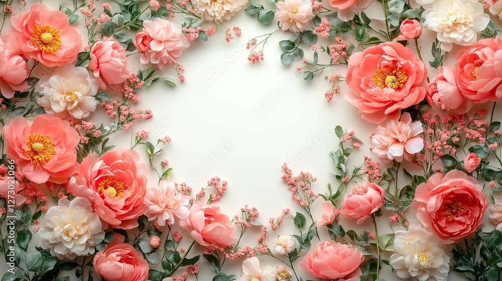 Aufkleber peonies floral frame top view png style with transparent background for elegant design projects and 