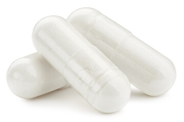 White pill capsule isolated on a white background.