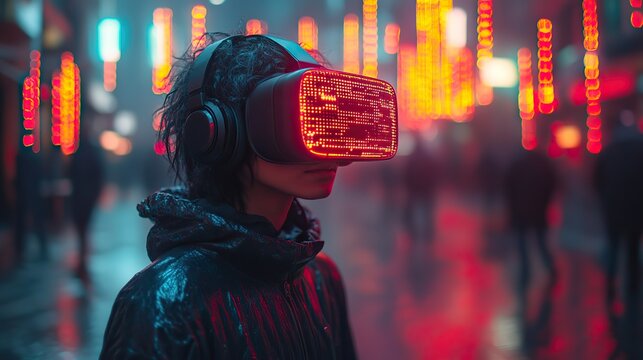 person experiencing the metaverse virtual world through smartphone interface showcasing blockchain and futuristic technology concepts