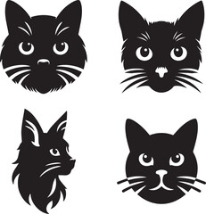 Set of Four Cat Silhouette Icons - Vector Illustration
