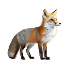 Fototapeta premium Angled view full body shot of an extremely perfect looking single red fox isolated on a white transparent background